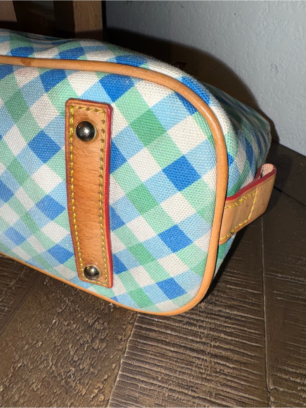 Dooney & Bourke Blue Green Gingham Coated Canvas Dome Satchel - Picture 7 of 13